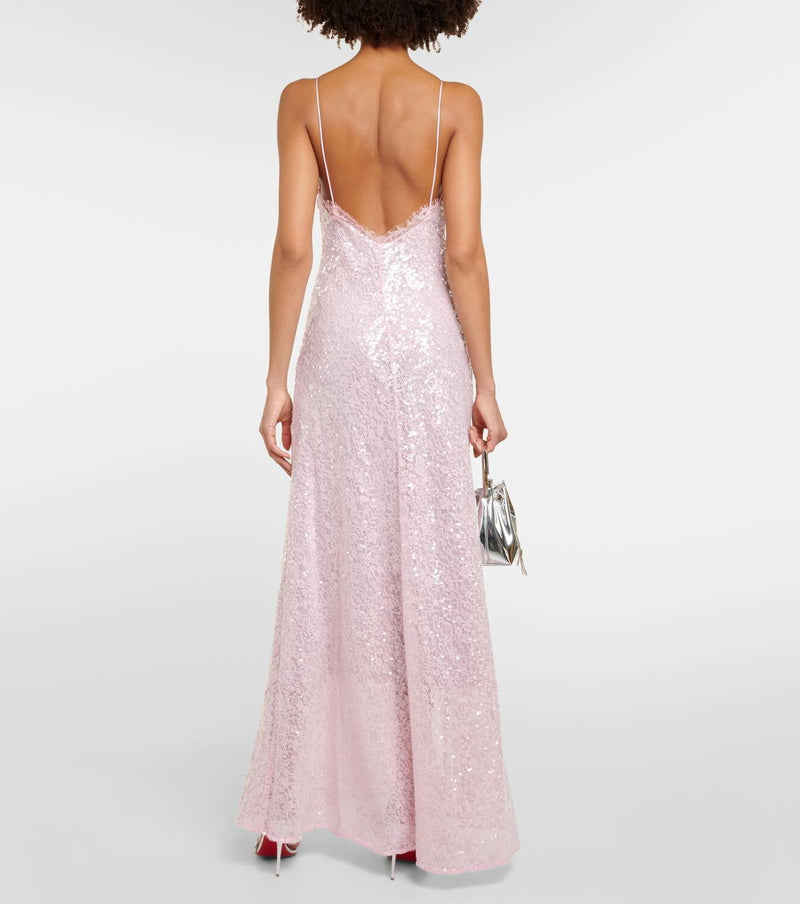 Kezia Lace-Trimmed Sequined Slip Dress