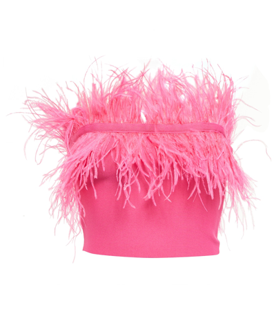 Nellie feather-trimmed knit crop top
