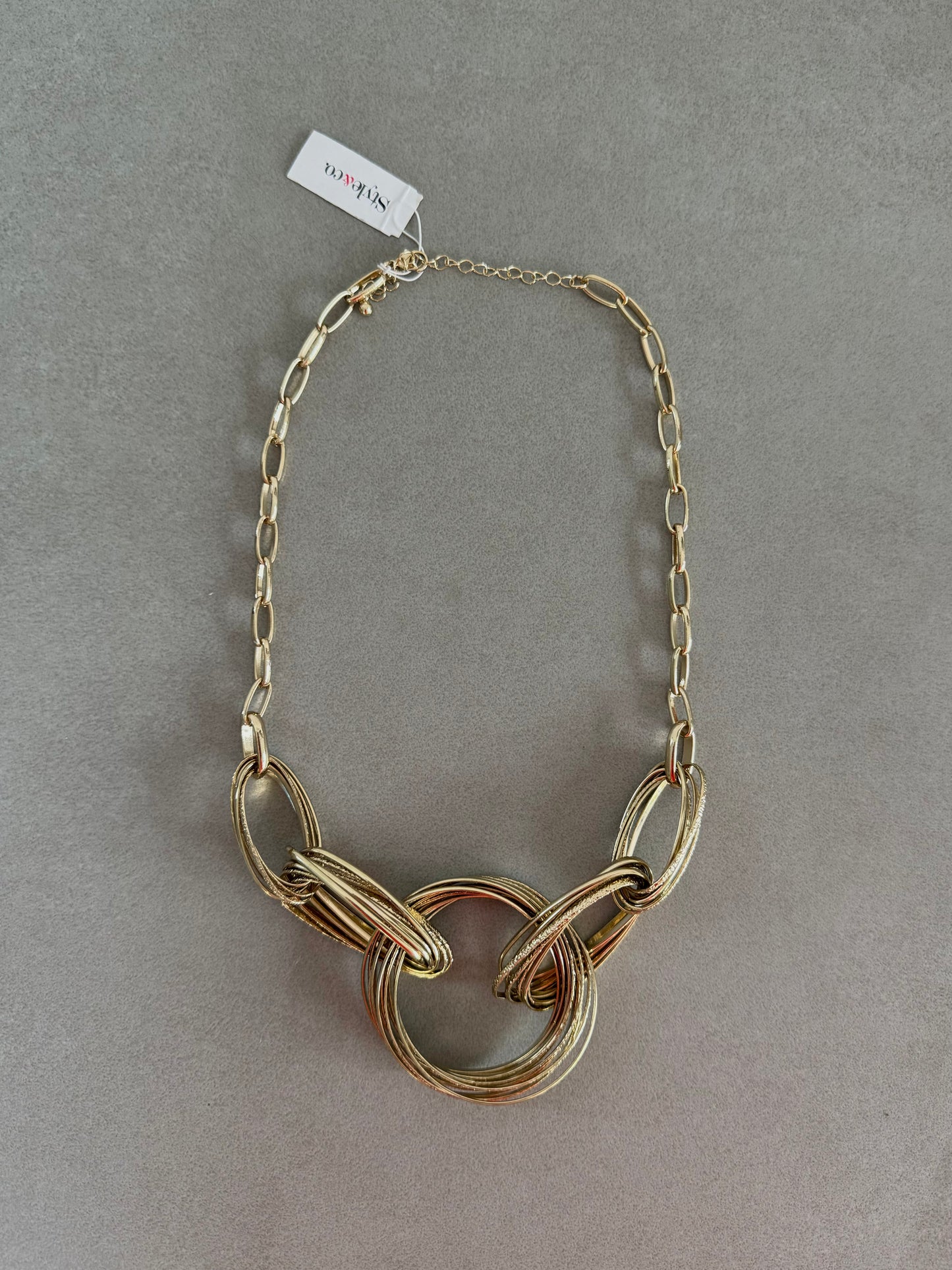 Multi Ring Necklace, Gold Tone