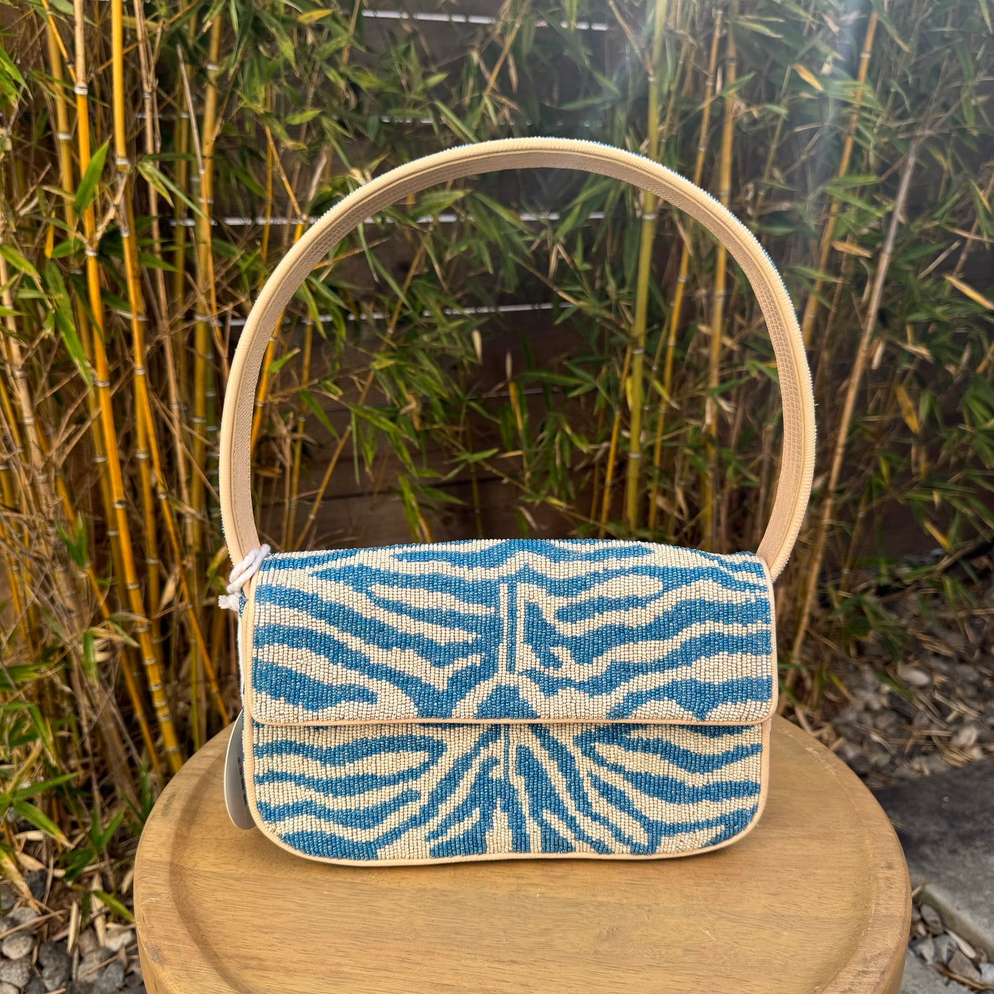 Tommy beaded zebra pattern shoulder bag