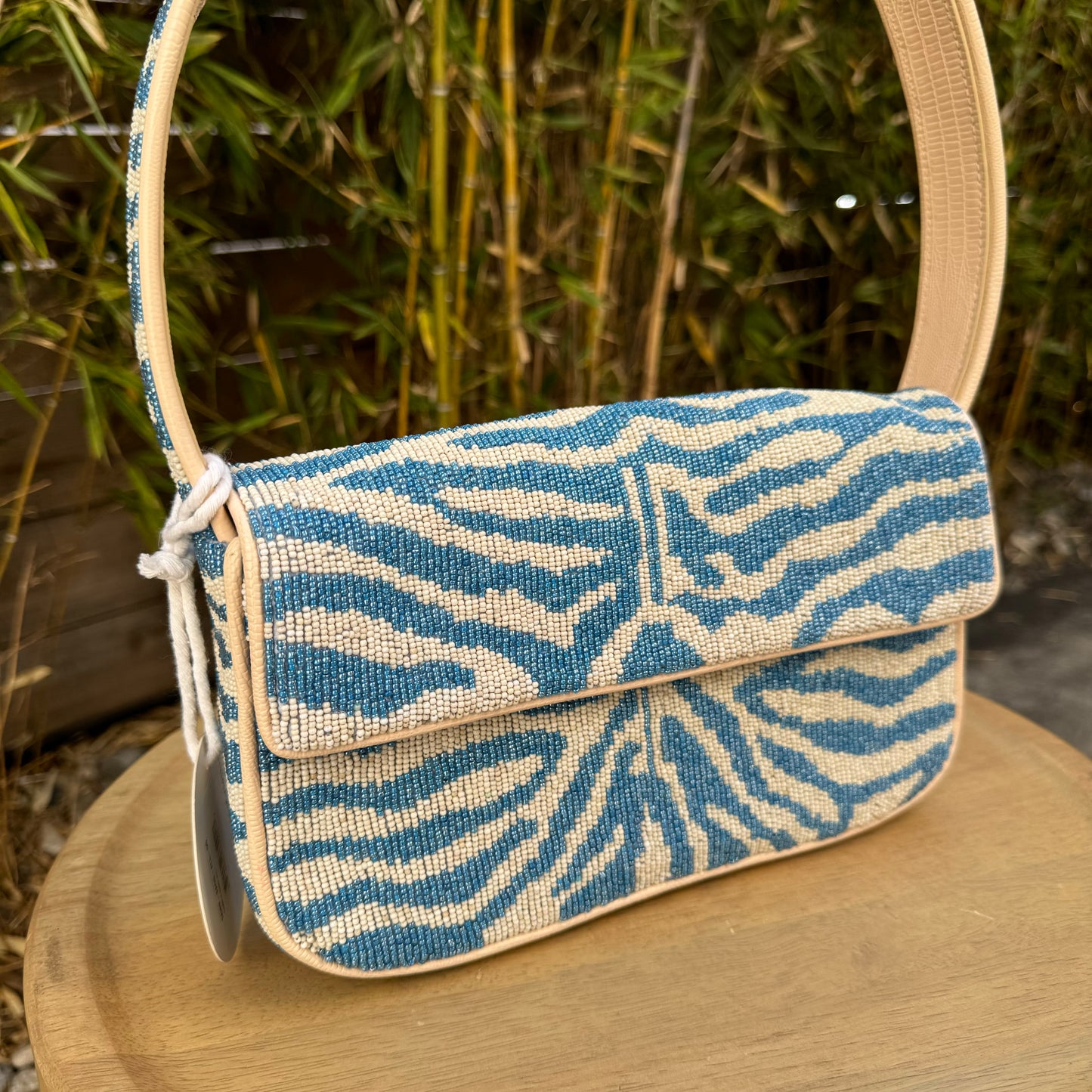 Tommy beaded zebra pattern shoulder bag