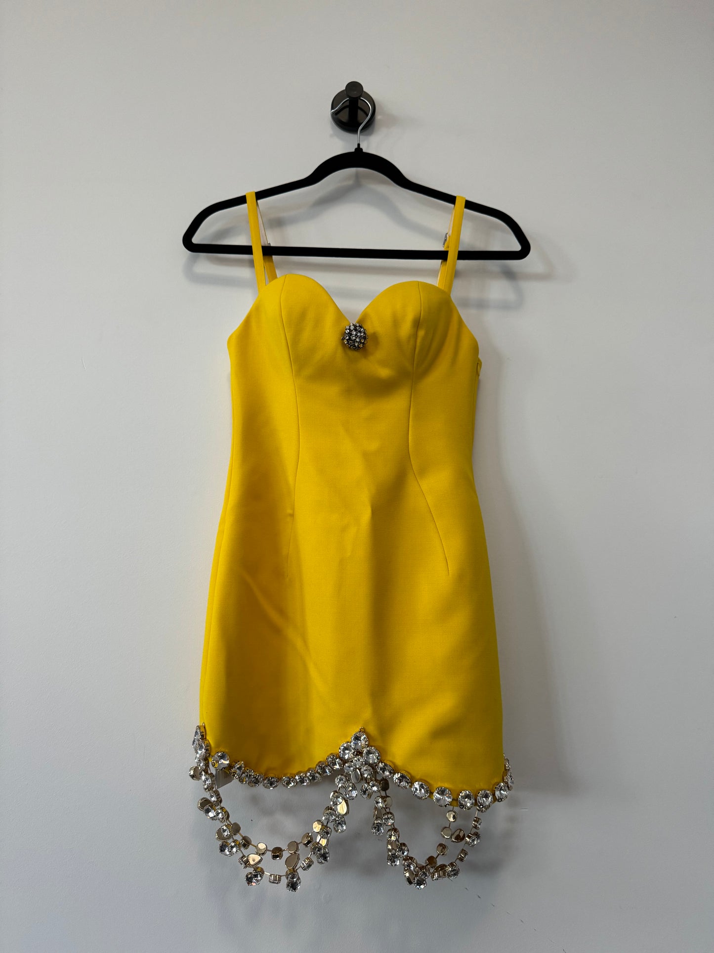 Crystal-embellished wool-blend crepe mini dress in yellow