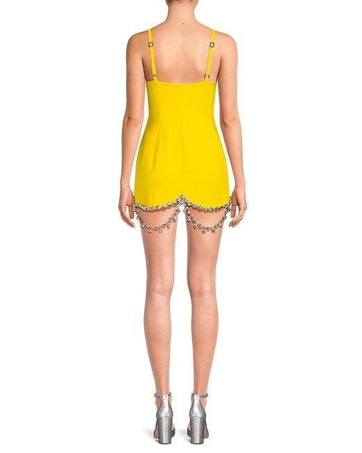 Crystal-embellished wool-blend crepe mini dress in yellow
