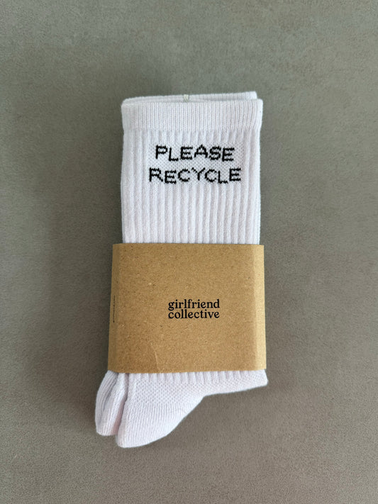 White Please Recycle Quarter Crew Sock