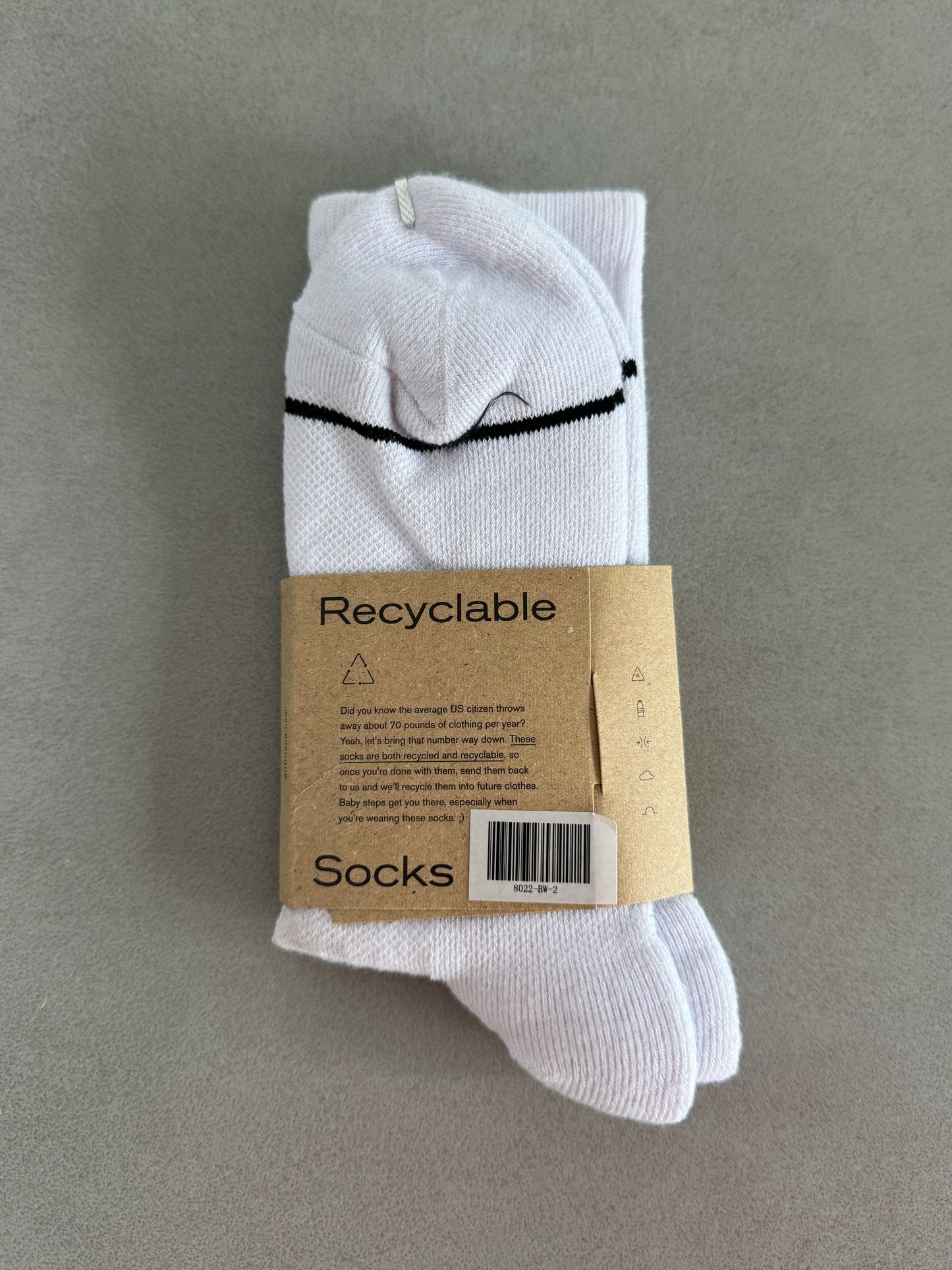 White Please Recycle Quarter Crew Sock