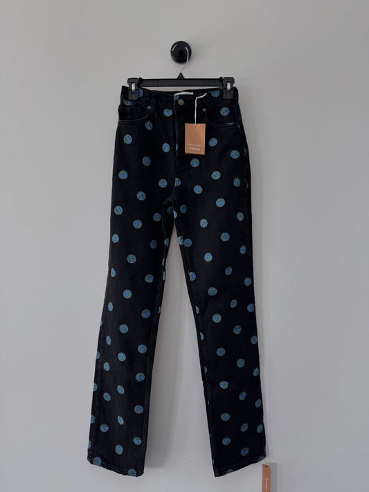 Earth Embroidered High Waist Straight Leg Jeans