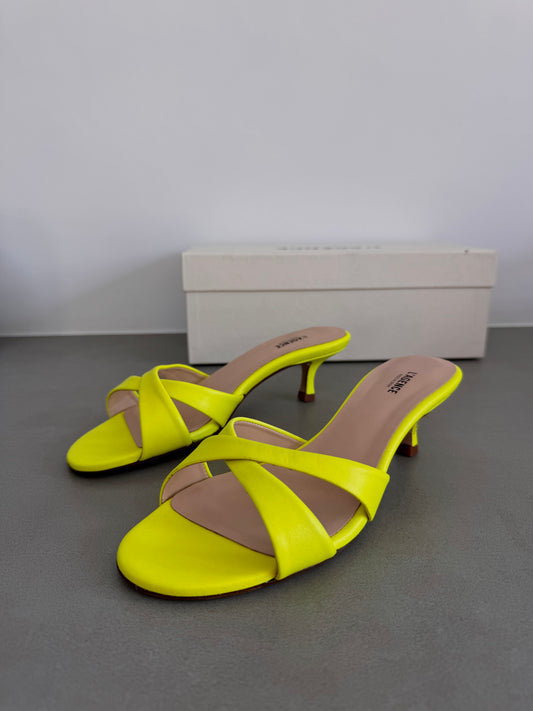 Neon Yellow Alesia Criss Cross Slide Sandals