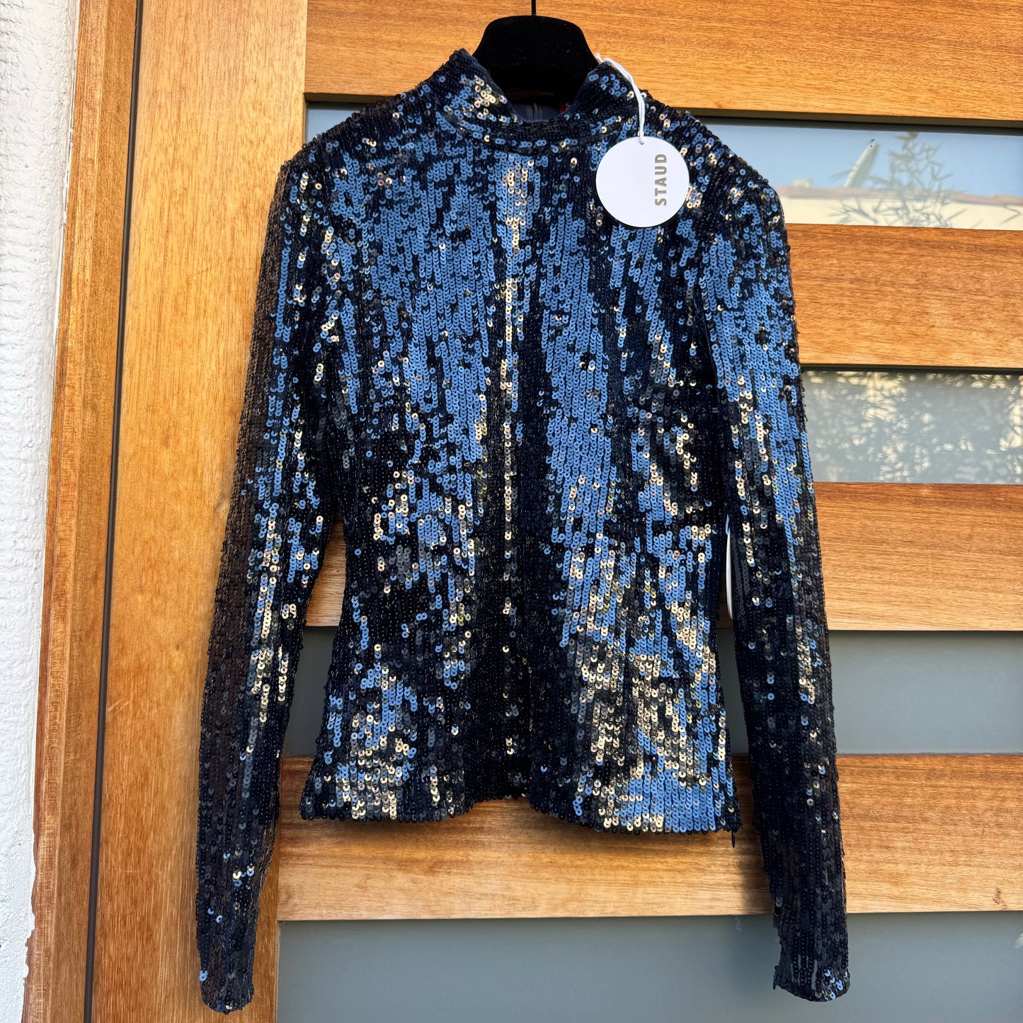 Sequined Long Sleeve Top Dark Blue