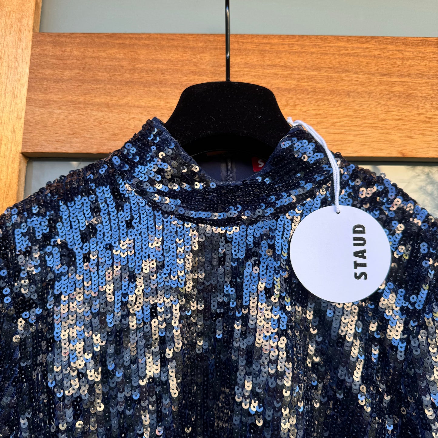 Sequined Long Sleeve Top Dark Blue