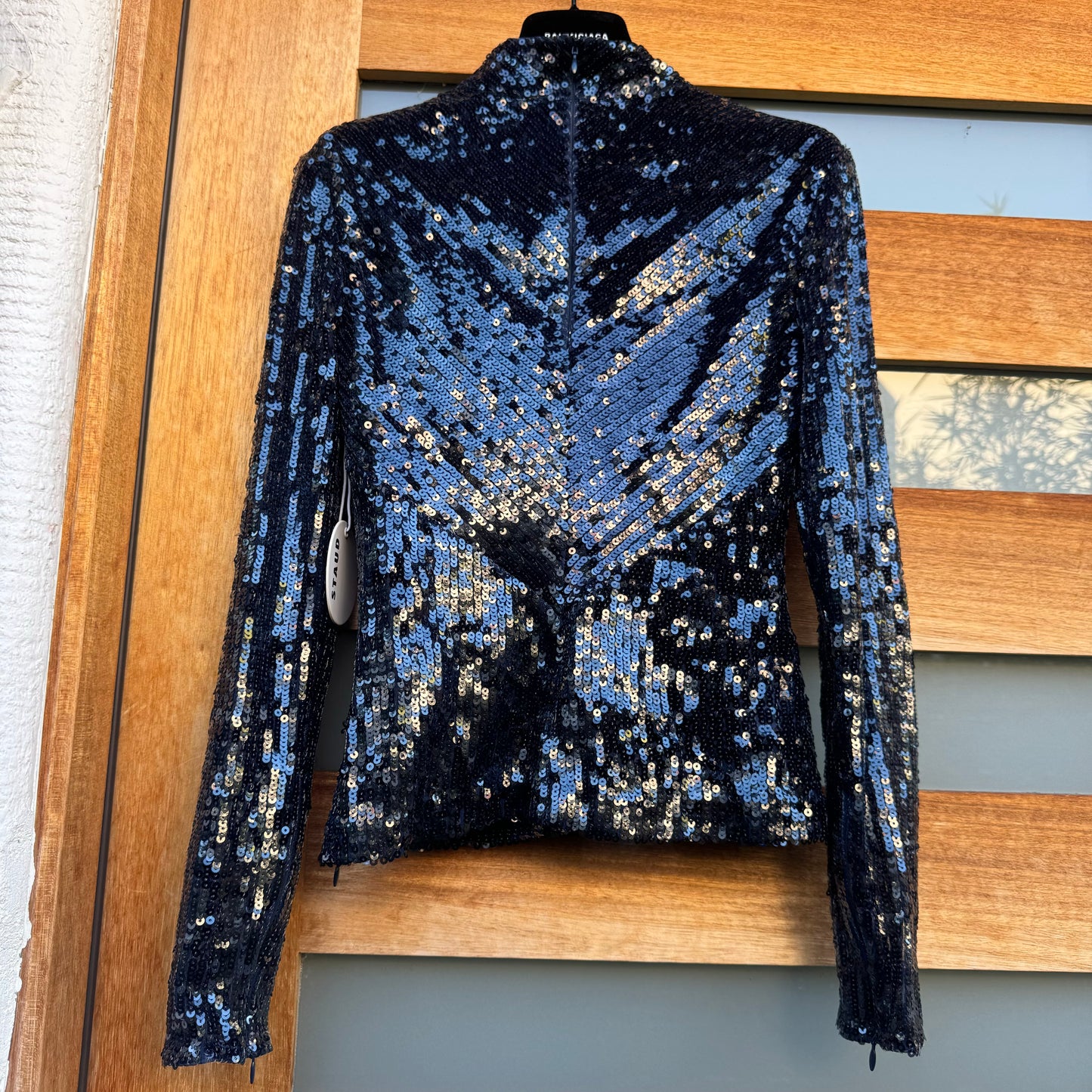 Sequined Long Sleeve Top Dark Blue